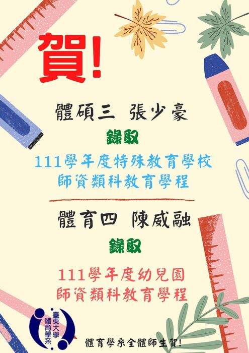 【榮譽榜】錄取111學年度特教及幼教學程圖片