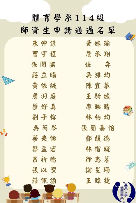 【榮譽榜】114級師資生名單圖片