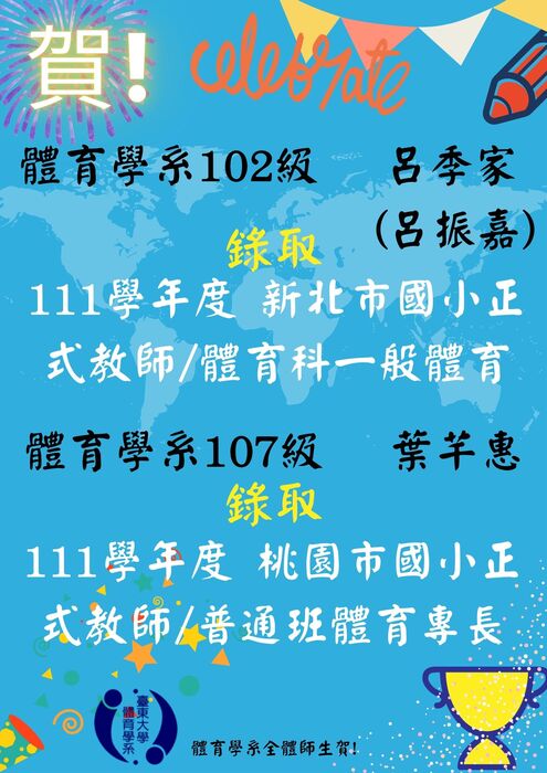 【榮譽榜】111學年度教師甄試錄取(新北桃園)圖片
